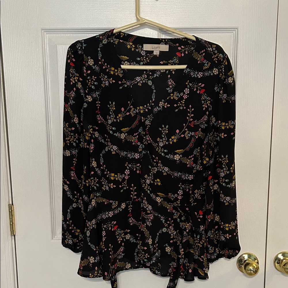 LOFT Black Multicolor Floral Blouse